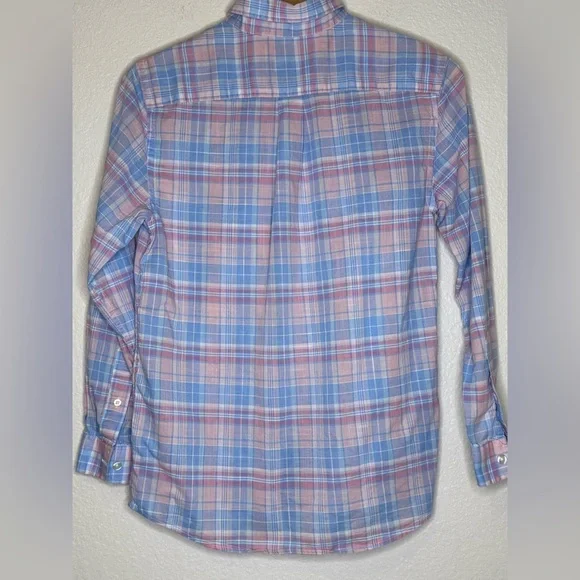 Boys Vineyard Vines Whale Shirt Medium 12-14 Pastel Plaid Button Down Cotton - Picture 4 of 8